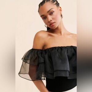 NWT- Dolan Anthropologie Tirered Organza Top in Black Size Medium